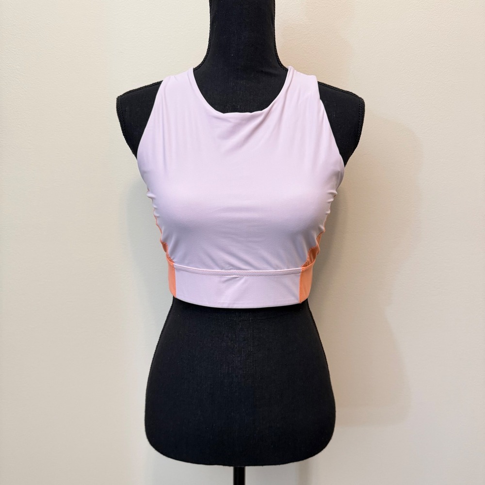 Eddie Bauer Womens S Lavender Peach Cross Back High Neck Sports Bra Crop Top
